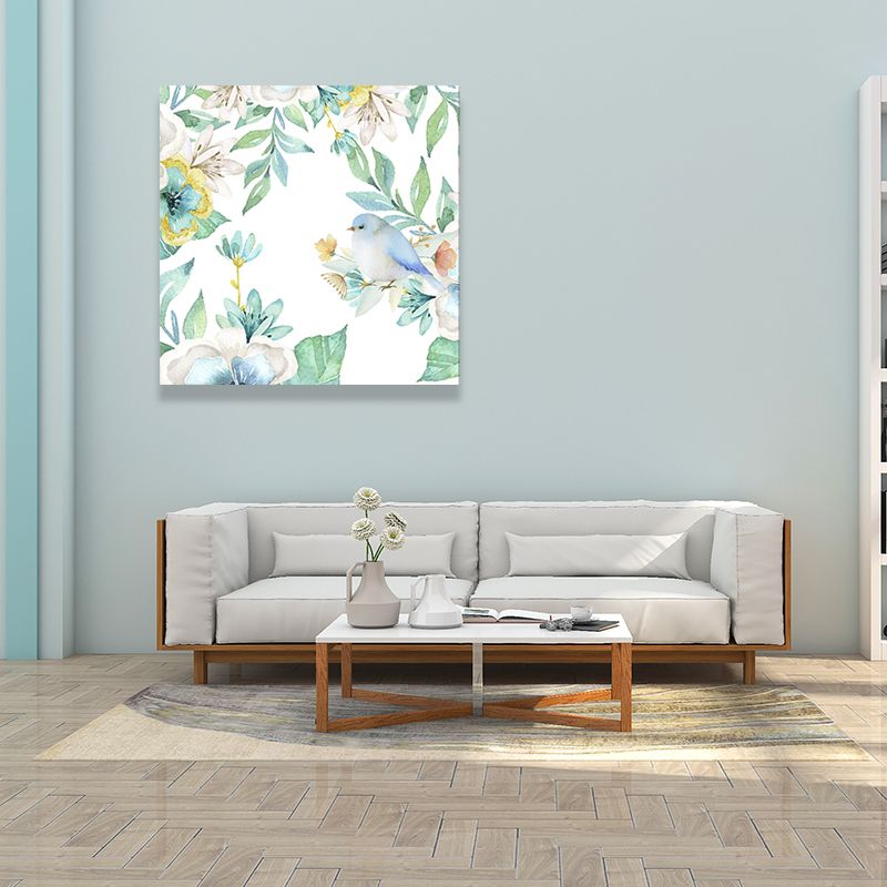 Impression d'art oiseau avec fleur en fleurs, couleur Pastel, décoration murale de Style enfants pour salle familiale