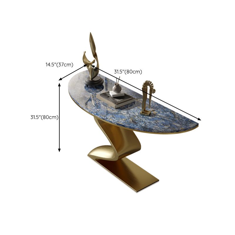 Glam Blue Console Table Half Moon Console Sofa Table for Hall