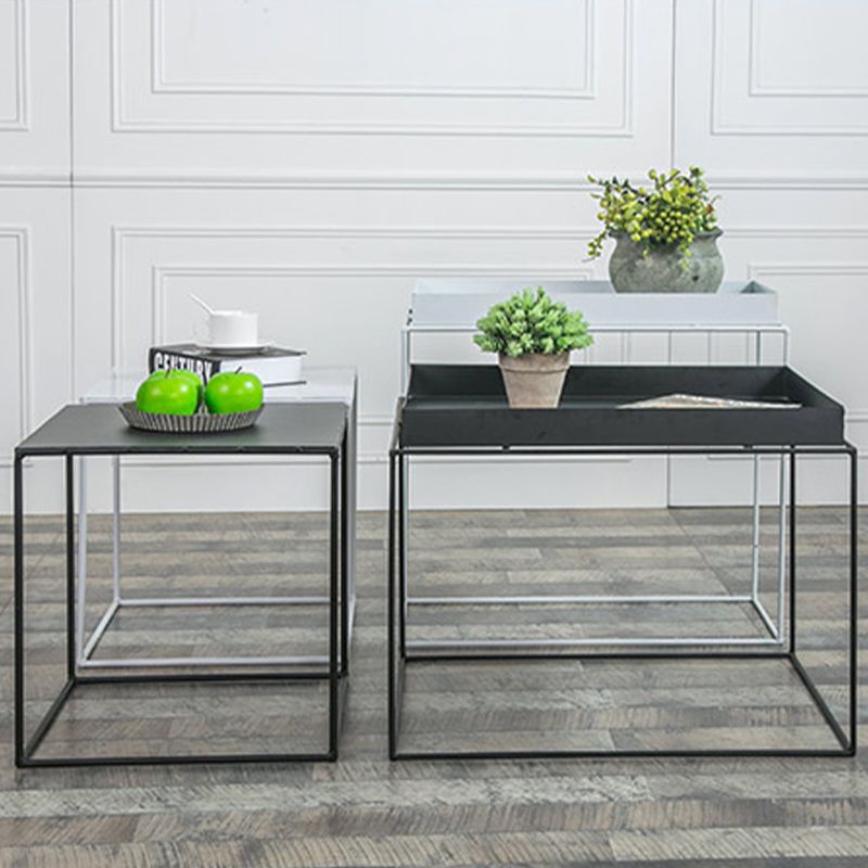 Mid-Century Black Corner Table Metal Frame Sofa Side End Table