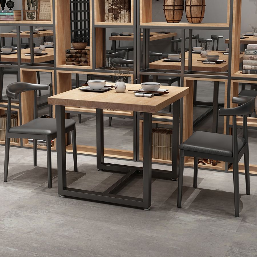 Industrial Style Solid Wood Dining Table Brown Square Table with Trestle Base for Dinning Room