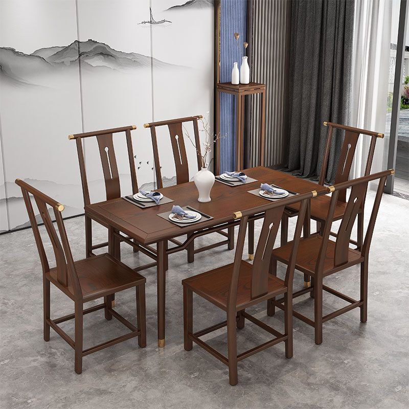 Traditional 1/2/5/7 Pieces Furniture Solid Wood Rectangle Dining Table Set in Brown