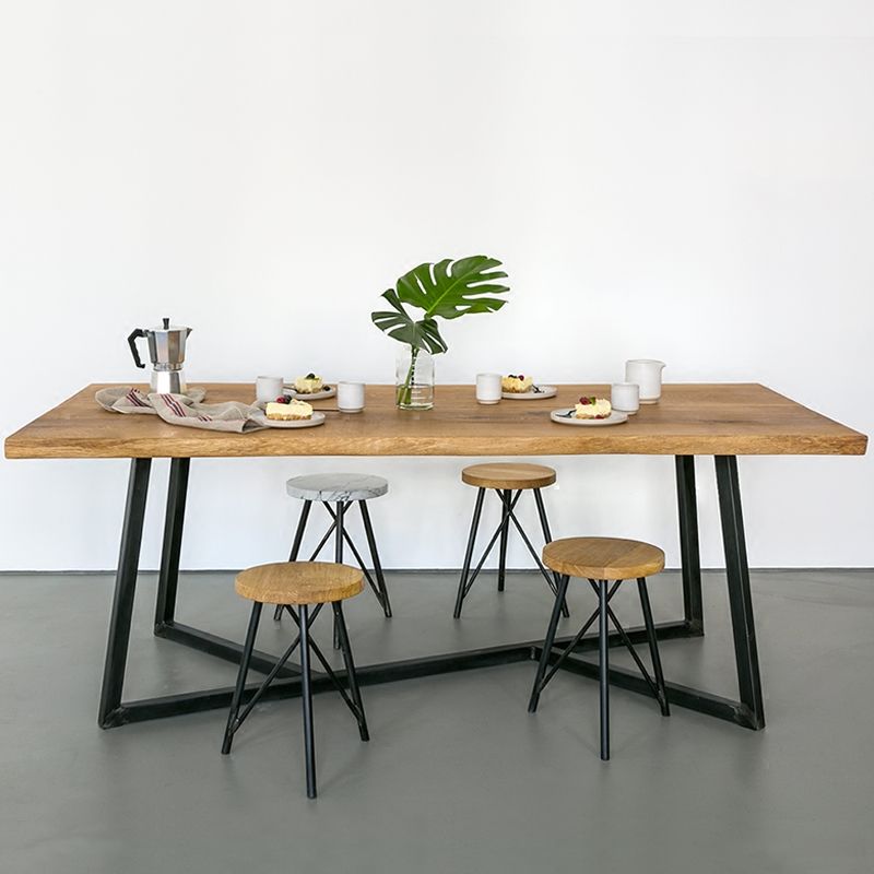 Industrial Solid Wood Table for Restaurant Rectangle Dining Table with Trestle Base
