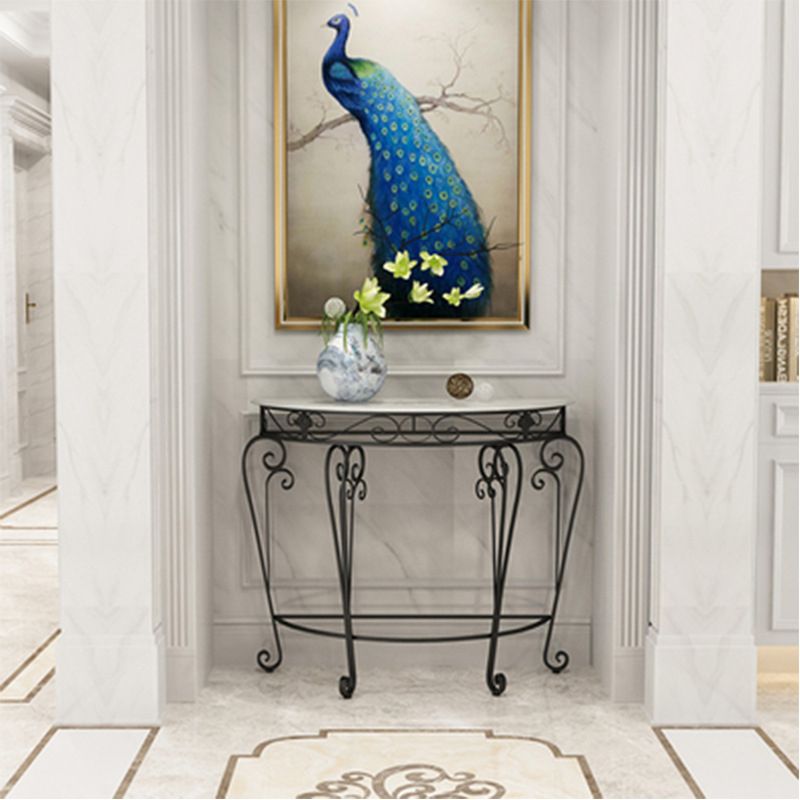 Modern Marble Console Sofa Table Half Moon End Table for Hall