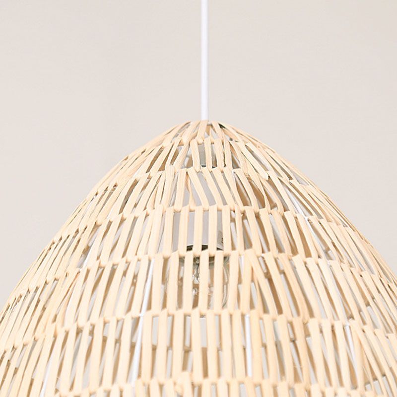 Cloche Shaped Rattan Hanging Ceiling Light Asian Single Wood Pendant Lighting Fixture