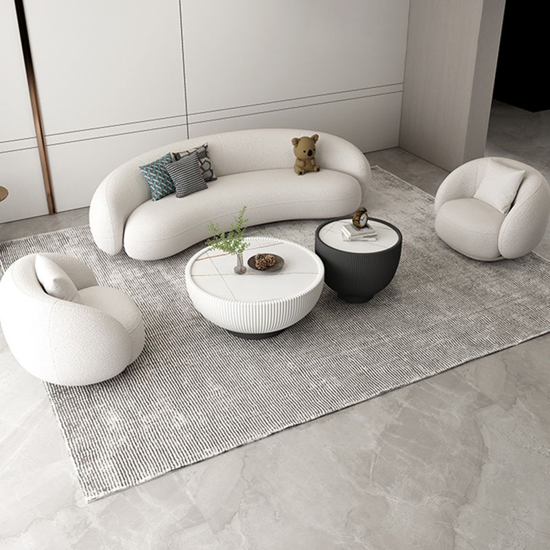 Modern White/grey Wool Curved Sofa Tight Back Stationary Sectional
