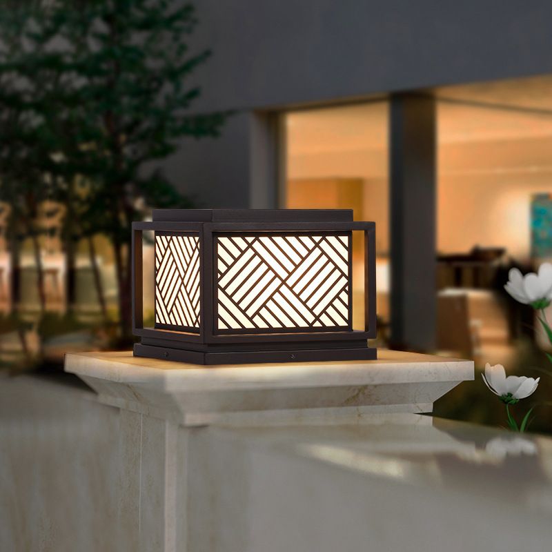 Modern Pillar Lamp Solar Energy Outdoor Light with Acrylic Shade for Patio