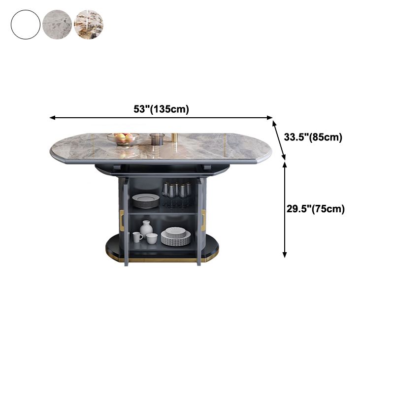 Round Stone Dining Table Traditional Luxury Extendable Dining Table with Pedestal Base