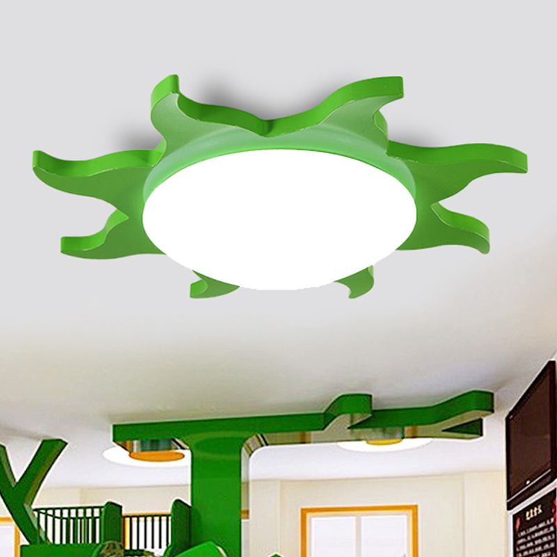 Sun Shaped Flush Ceiling Light Cartoon Wood Acrylic Ceiling Light for Kindergarten