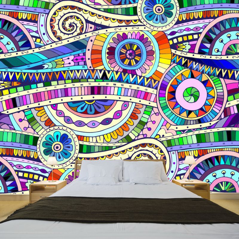 Floral Tape Wall Mural Decal Bohemian Non-Woven Material Wall Art in Multi-Color