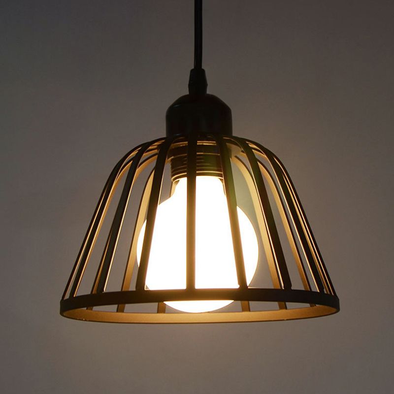 Luce a sospensione in metallo nero indsutriale retro ciotola a gabbia sospesa per ristorante