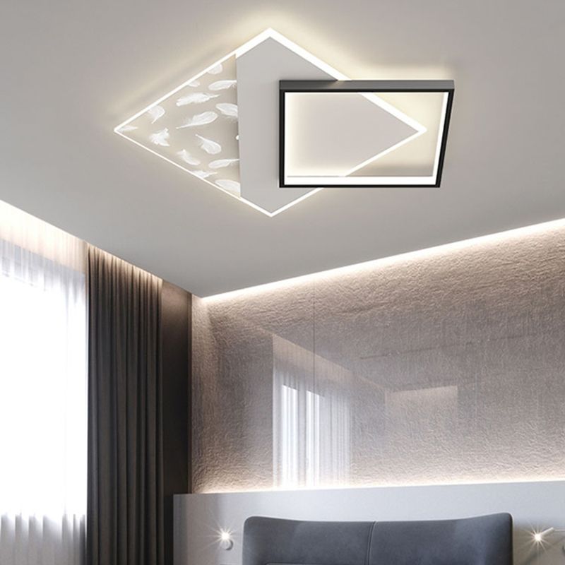 Moderne luxe LED-plafondlamp met veren, geometrische metalen semi-inbouwmontage voor woonkamer