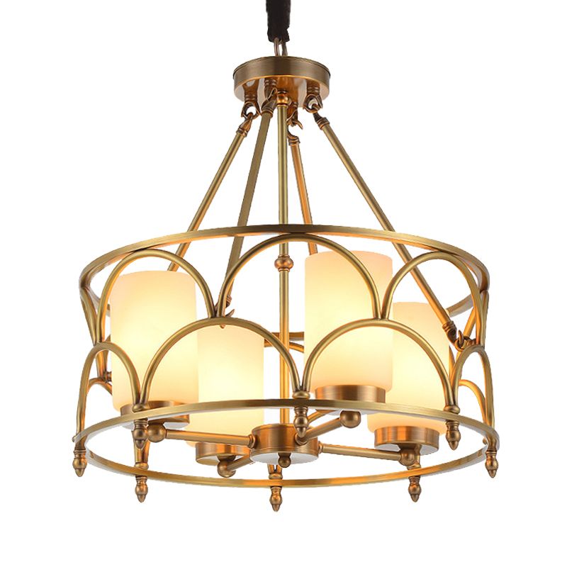 Cylindre Chandelier Métal moderne 4/8 Bulbes de plafond suspendu en laiton avec une teinte en verre givrée