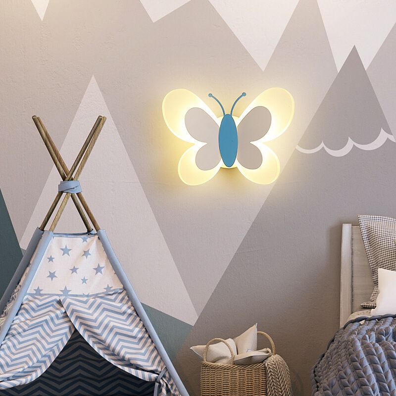 Metal Butterfly Shape Wall Light Kid Style 2 Lights Wall Light Sconce