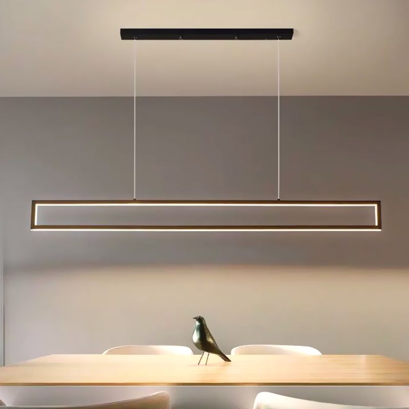 Minimalist Rectangle Frame Island Light Metal Dining Room LED Pendant Lamp in White/Warm Light, 39"/47" Long