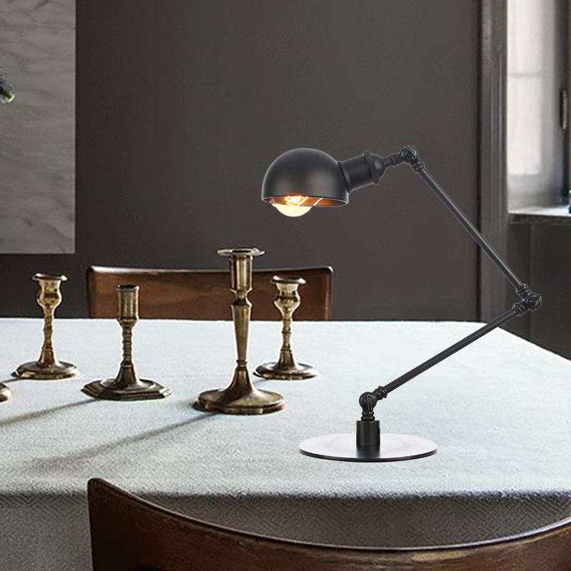 Black/Brass Domed Table Lighting Industrial Style 4"/8.5" Wide 1 Bulb Metallic Table Lamp with Adjustable Arm for Office