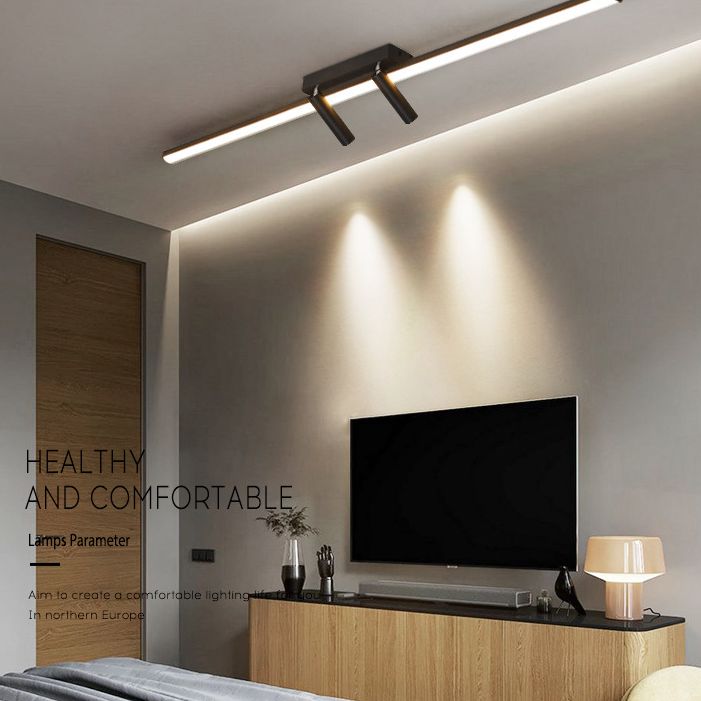 Black Rectangular LED Semi Flush Mount in Modern Simplicity Acrylic Indoor Ceiling Fixture with Wrought Iron Lamp
