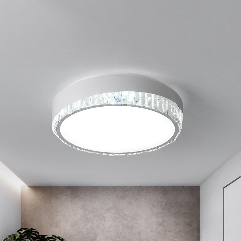 Acrylic Circular Flush Mount Fixture Nordic 16.5"/20.5" W LED White Flushmount Light with Clear Crystal Deco, Warm/White Light