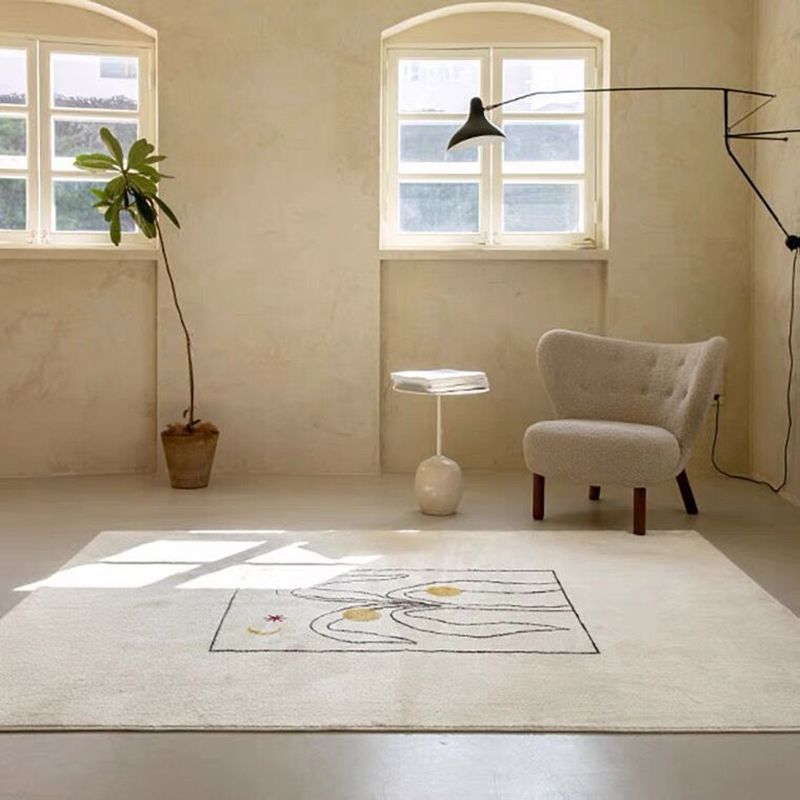 Beige Living Room Carpet Modern Plant Pattern Area Rug Polyester Non-Slip Backing Rug
