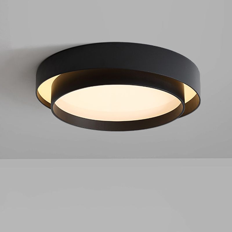 LED Simplicité moderne Flush Mount Wrought Iron Circular Ceiling Light with Acrylic Shade