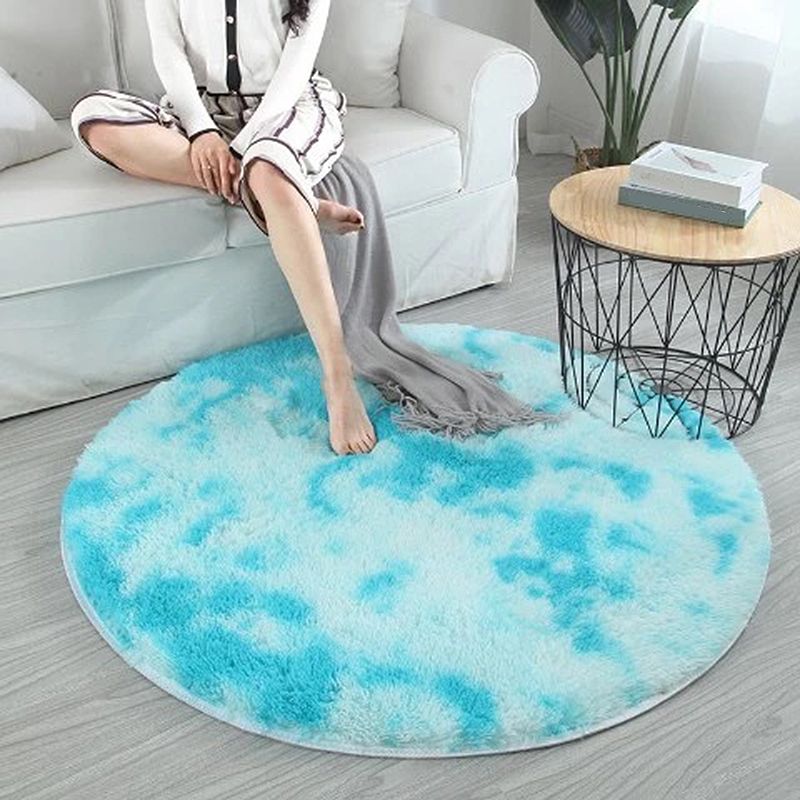 Minimalist Round Carpet Funky Tie Dye Carpet Polyester Living Room Shag Rug with Non-Slip Backing
