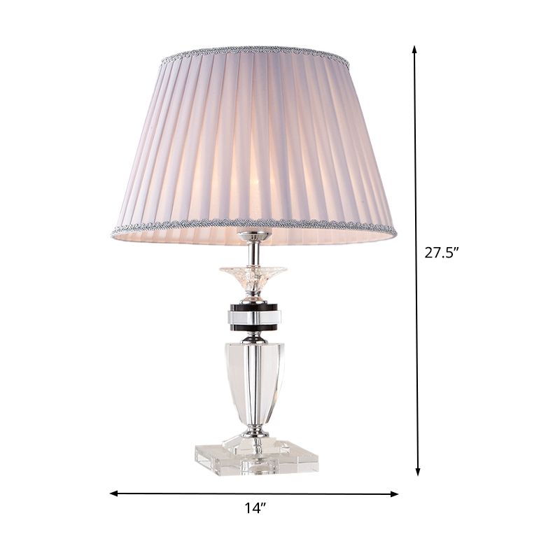 Lampada da scrivania plissettata grigia Lampada da tavolo modernista in tessuto a 1 testa con base in cristallo trasparente