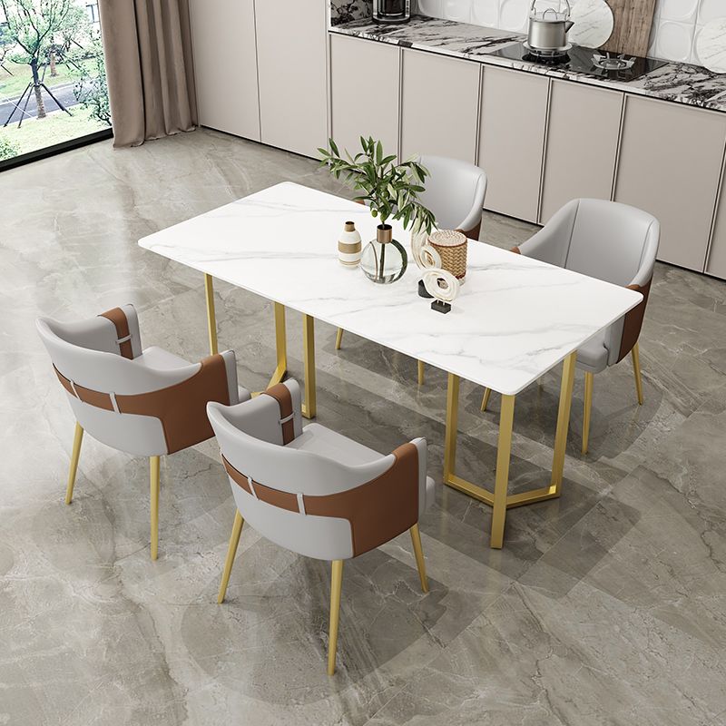 Table à manger en pierre frittée, Table traditionnelle de luxe à cadre doré pour la maison