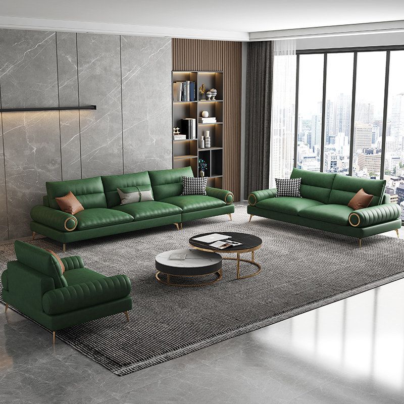 Faux Leather Contemporary Rolled Arm Sofa Standard Sofa with Sewn Pillow Back