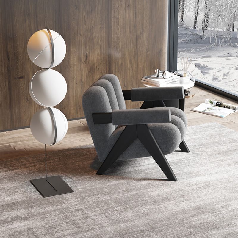 Wood Frame Accent ArmChair Sewn Pillow Back Sled Chair in Gray
