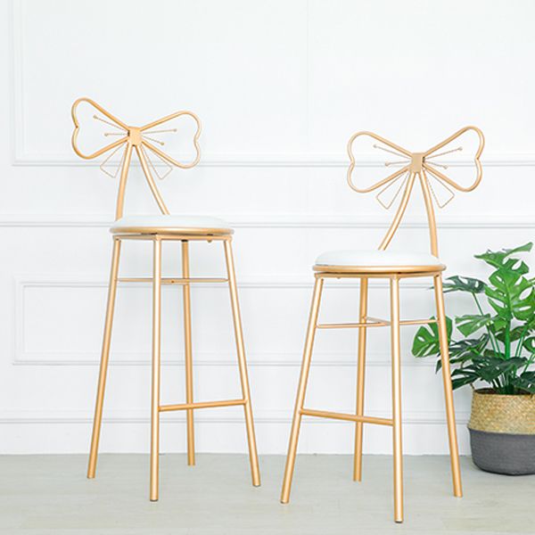 Glam Armless Backrest Counter Stool Iron Dessert Shop Bar Stool with Cushion and Pedal