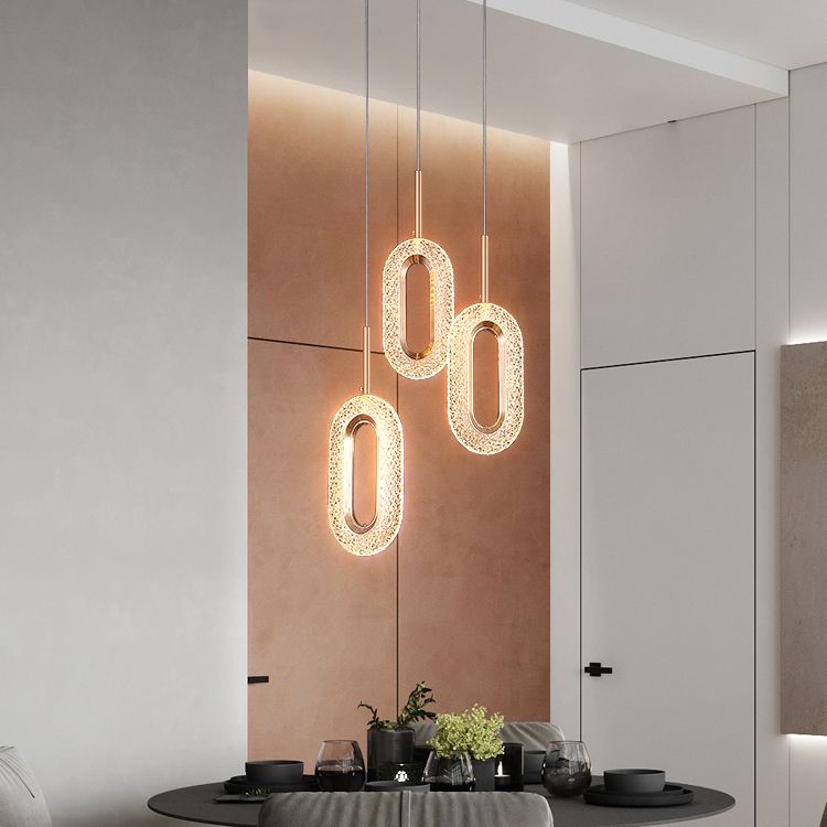 Contemporary Style Oval Shape Pendant Lights Metal Hanging Lamps in Gold