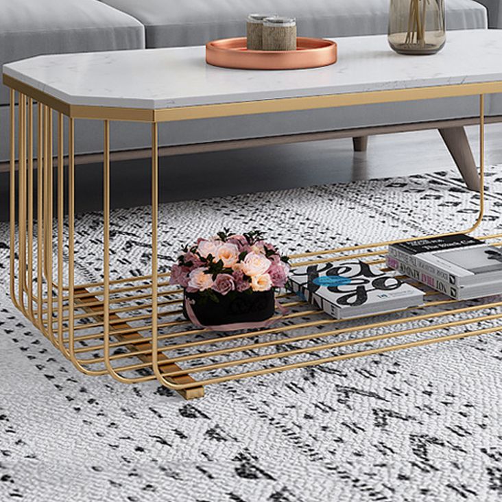 Gold Metal Frame Coffee Table Luxurious Cocktail Table with Shelf