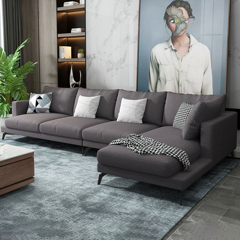 Square 4-Seater Sectional with Pillows Back in Linen Blend L-shape Sectional