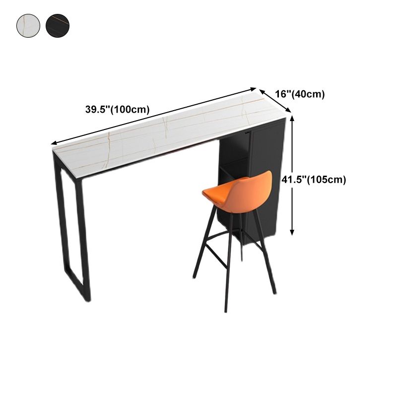 Stone Top Bar Dining Table Traditional Luxury Bar Table with Black Sled Base