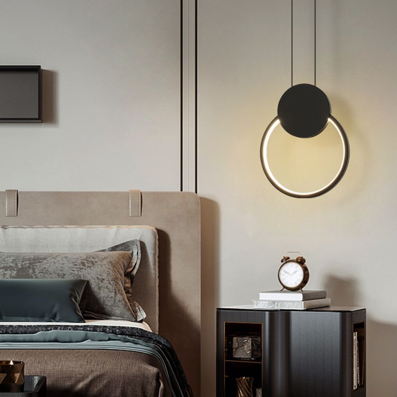 Modern Minimalist Style Cord Hung Hanging Pendant Lights Metal Pendant Light in Black Finish