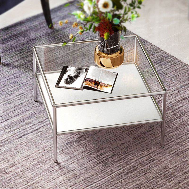 Modern 4 Legs Coffee Table Square Cocktail Table in Brown/Transparent