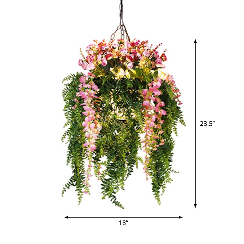 Farmhouse Plant Chandelier Light Metallic 4-Head Suspension Pendant for Restaurant