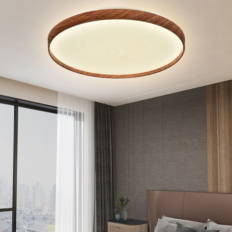 Iron LED Ceiling Flush Modern Round Flush Mount in Wood Color