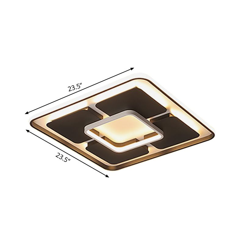 Square/Rectangle Flush Lighting Nordic Style Led Flush Mount Ceiling Light in Black and White, 18"/23.5"/35.5" W