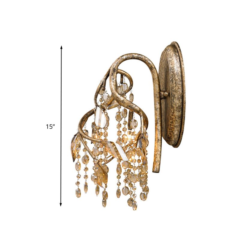 Decorative Branch Wall Mount Lighting 2 Lights Translucent Crystal LED Wall Lamp in Brass