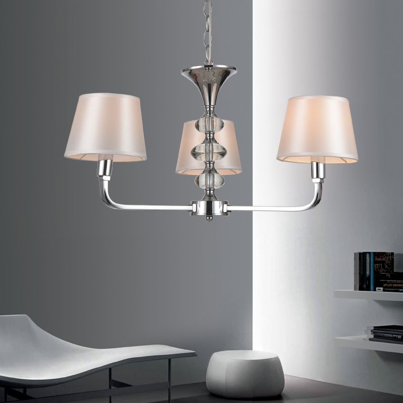 3 Bulbs Tapered Chandelier Light Traditional Beige Fabric Hanging Ceiling Fixture for Kitchen