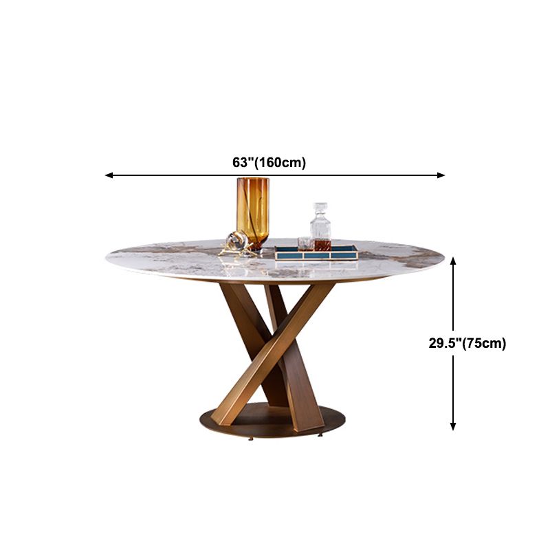 Glam Sintered Stone Dining Table Round Dinner Room Table with Pedestal Base