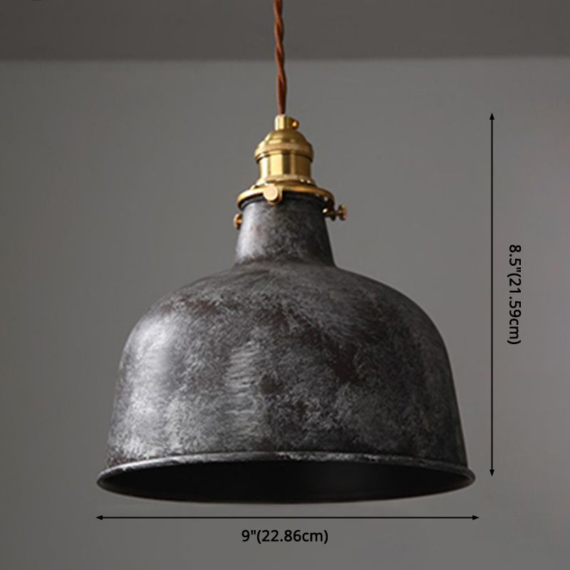 Industrial Wrought Iron Pendant Light 1 Light Metal Railroad Shade Lighting Fixture in Aged Rusty Finish
