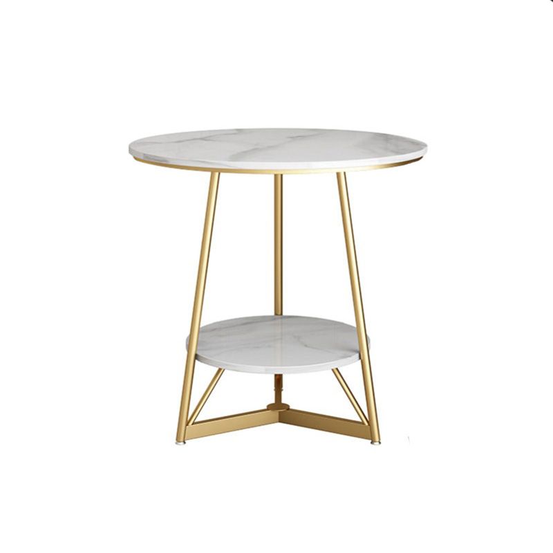 Modern Style Round Sintered Stone Top Gold/Black Metal Base Side Table