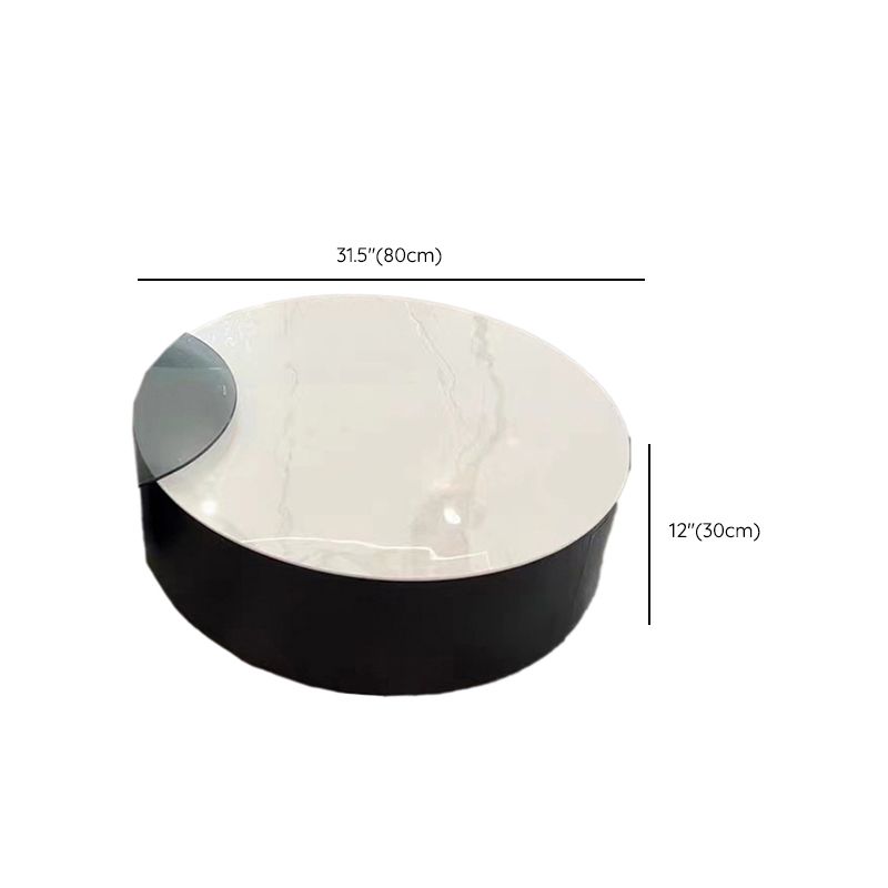 Round Nesting Coffee Table Pedestal Stone Cocktail Table with Drawer