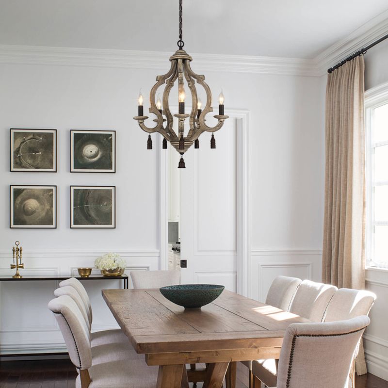 5 Lights Wood Ceiling Light Traditional Dark Wood/Wood/White Lantern Bedroom Chandelier Light