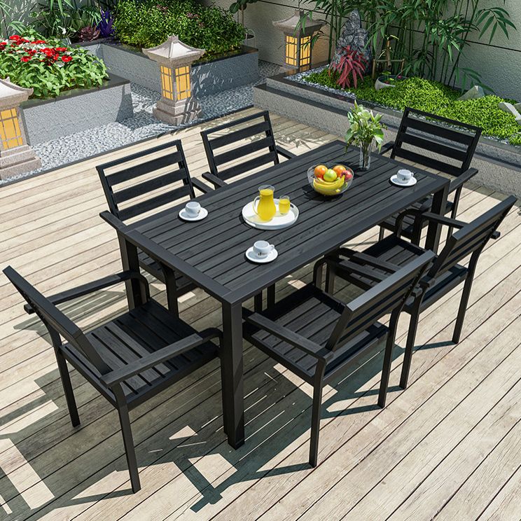 Industrial Geometric Patio Dining Table 1/5/7 PCS Plastic Wood Dining Set