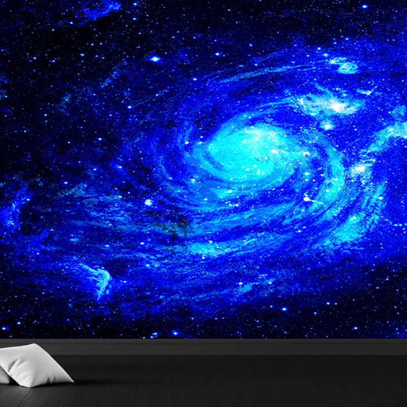 Contemporary Stars Spiral Scenery Mural Wallpaper Blue Astronomy and Space Wall Covering