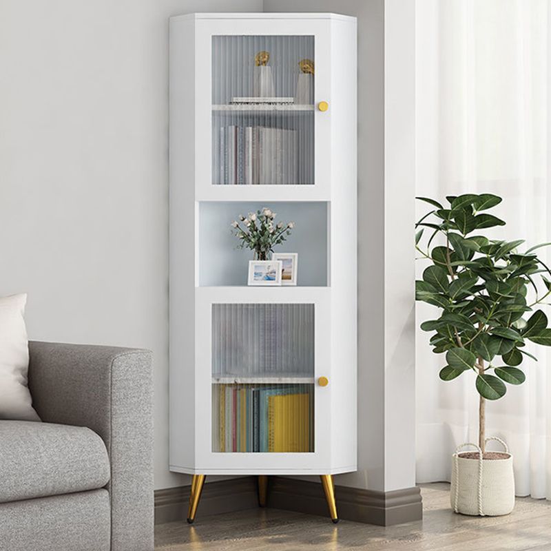 Corner Wood Accent Cabinet with 2 Doors in White/Grey Cabinet