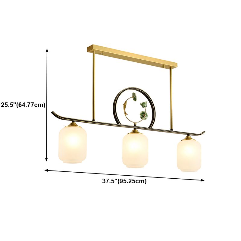 Modern Style Cylindrical Shape Island Lights White Glass 3-light Island Lighting in Gold