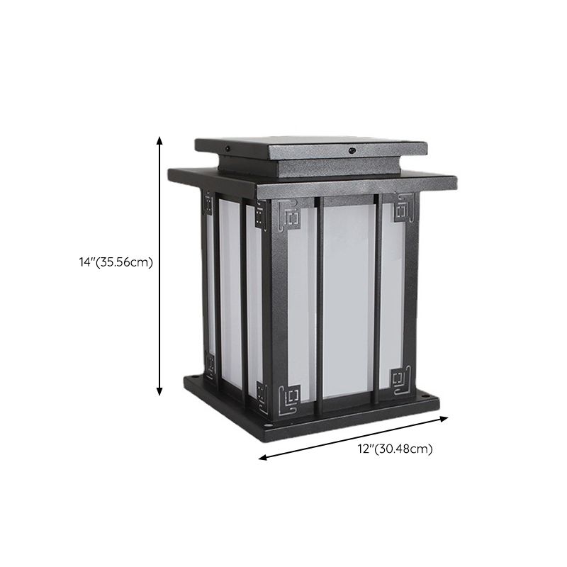 Metal Rectangular Shape Outdoor Lights Modern Style 1-Light Solar Pillar Lamp in Black